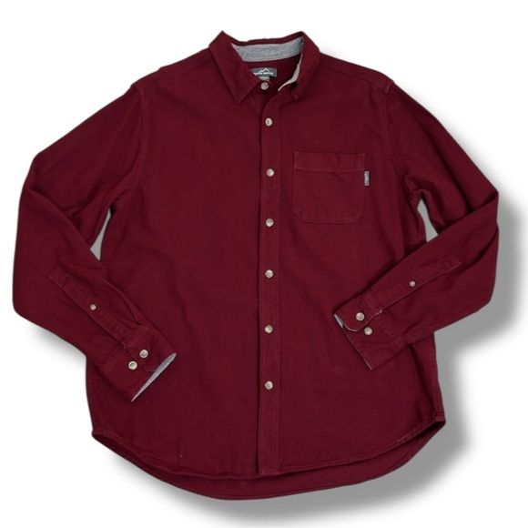 Eddie Bauer Cotton Flannel Men's Shirt Size L Maroon Red Long Sleeve Button Up - Picture 1 of 14